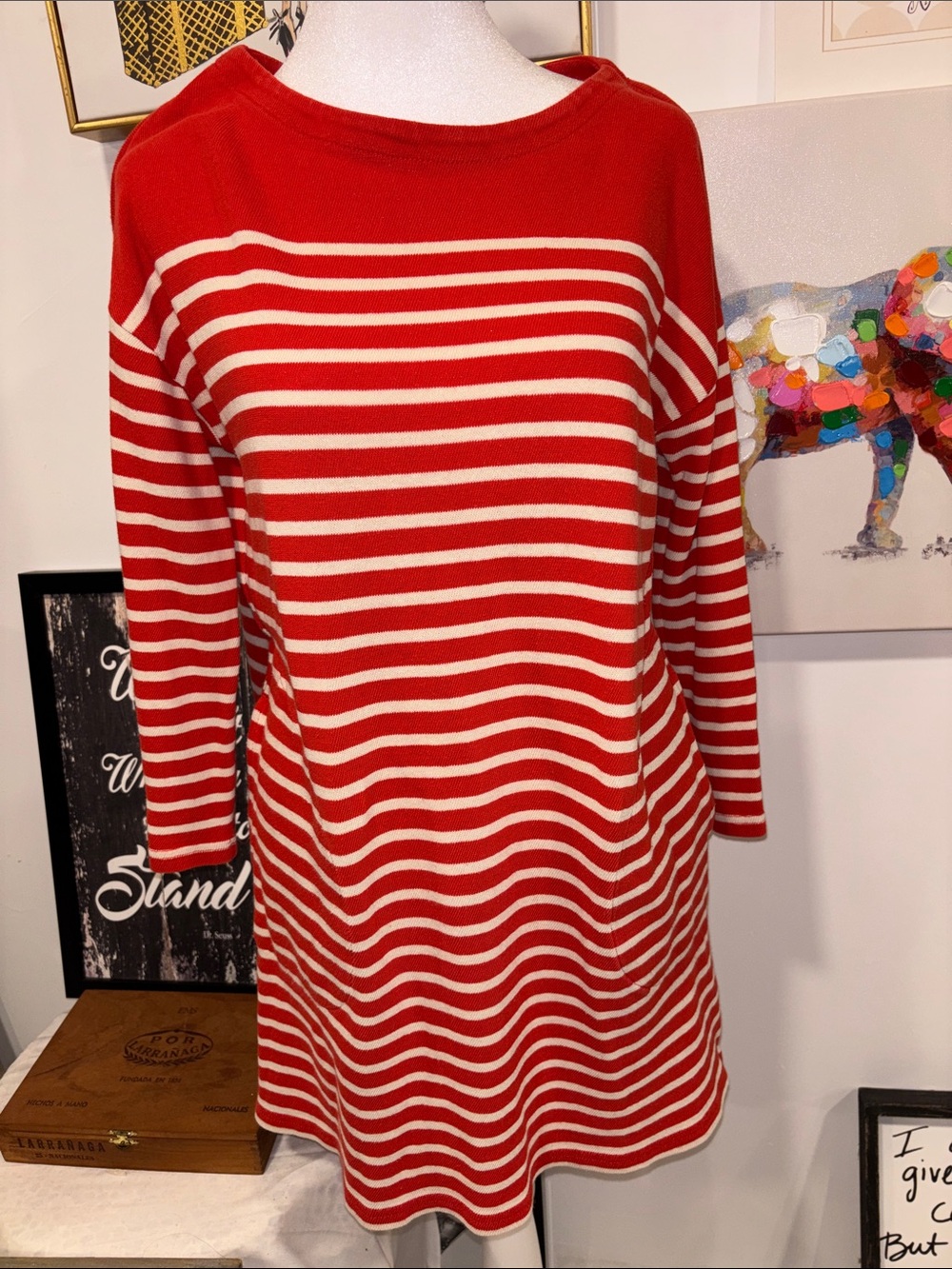 J. Crew Red and White Striped Boatneck Sweater Dress #fall #boots